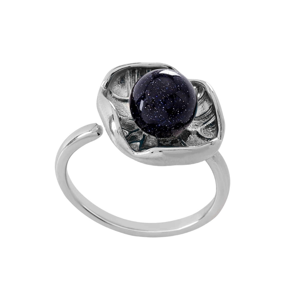 1 Pc Dainty Handmade Natural Crystal Dewdrop Lotus Leaf Adjustable Silver Ring Gemstone Jewelry