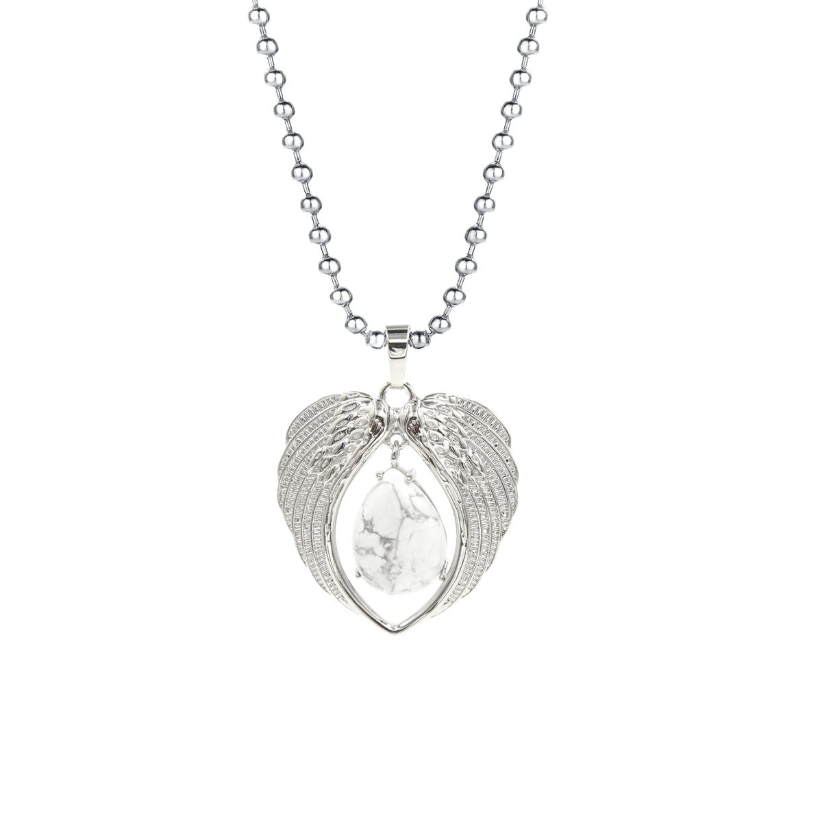 1 Pc Angel Wings Embracing Water Drop Stone Pendant Necklace Charms Healing Natural Crystal Silver Alloy Jewelry