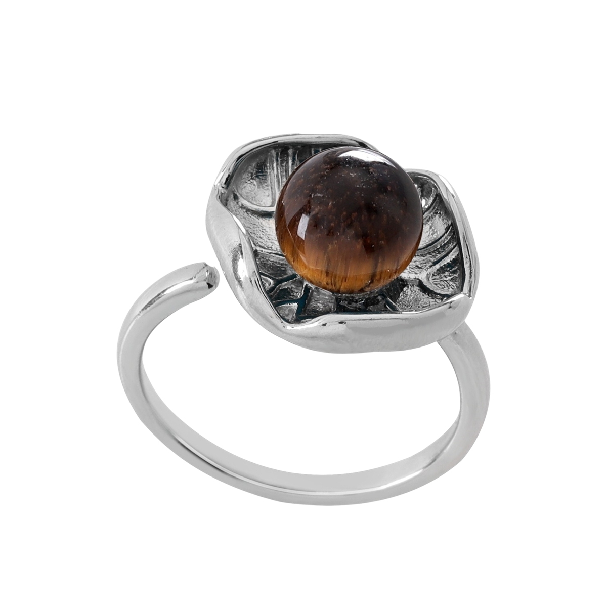 1 Pc Dainty Handmade Natural Crystal Dewdrop Lotus Leaf Adjustable Silver Ring Gemstone Jewelry