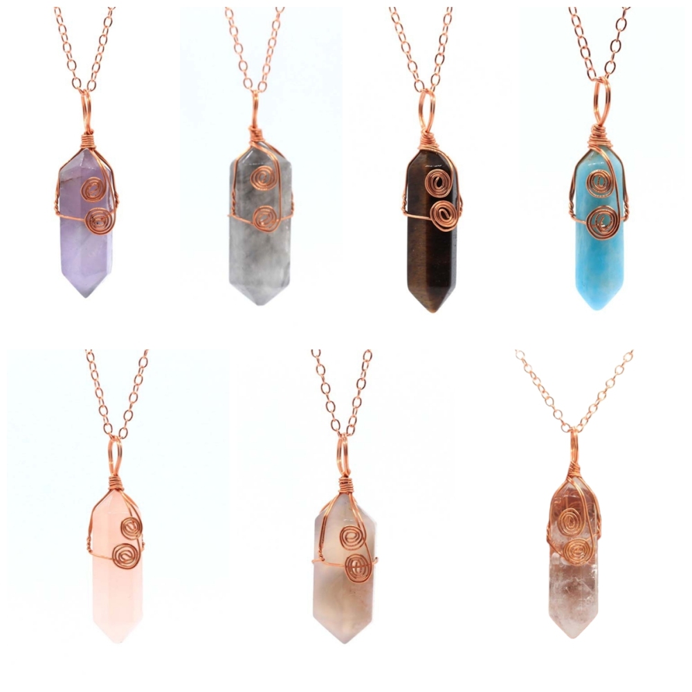 3 Pcs Irregular Double Hexagonal Pointed Wire Wrapped Healing Crystal Pendant Necklace Reiki Chakra Gemstone Necklace for Men Women
