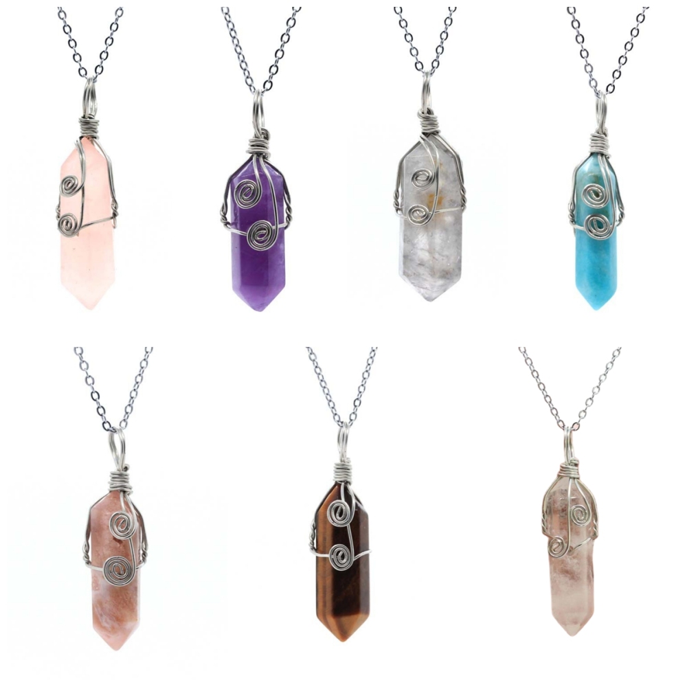 3 Pcs Irregular Double Hexagonal Pointed Wire Wrapped Healing Crystal Pendant Necklace Reiki Chakra Gemstone Necklace for Men Women