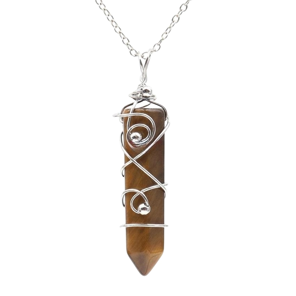 1 Pc Hexagonal Pointed Crystal Energy Stone Pendant Necklace Wire Wrapped Healing Crystal Necklace Reiki Chakra Gemstone Jewelry for Men Women