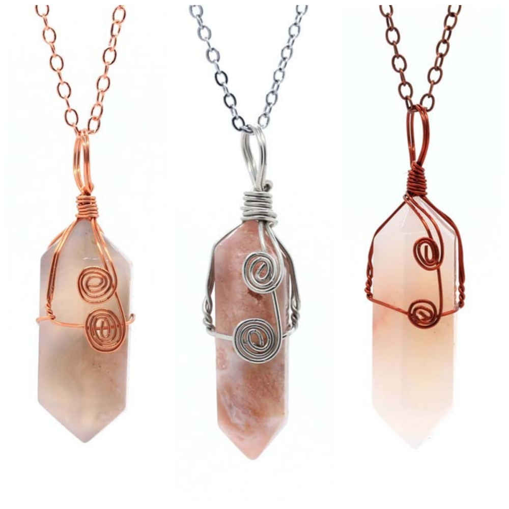3 Pcs Irregular Double Hexagonal Pointed Wire Wrapped Healing Crystal Pendant Necklace Reiki Chakra Gemstone Necklace for Men Women