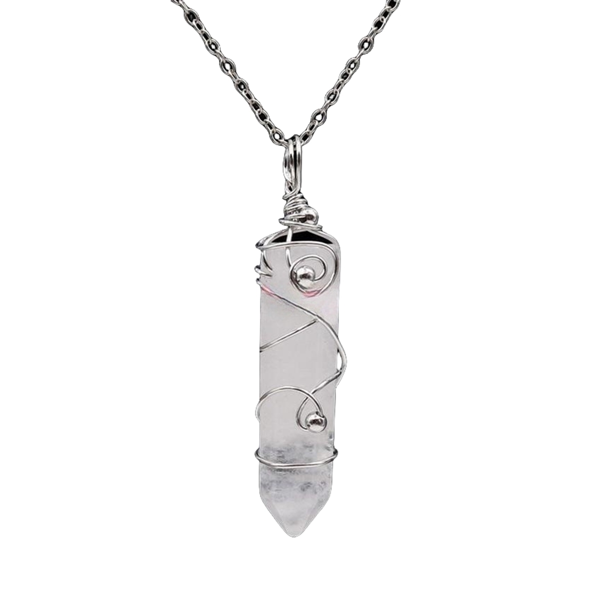 1 Pc Hexagonal Pointed Crystal Energy Stone Pendant Necklace Wire Wrapped Healing Crystal Necklace Reiki Chakra Gemstone Jewelry for Men Women