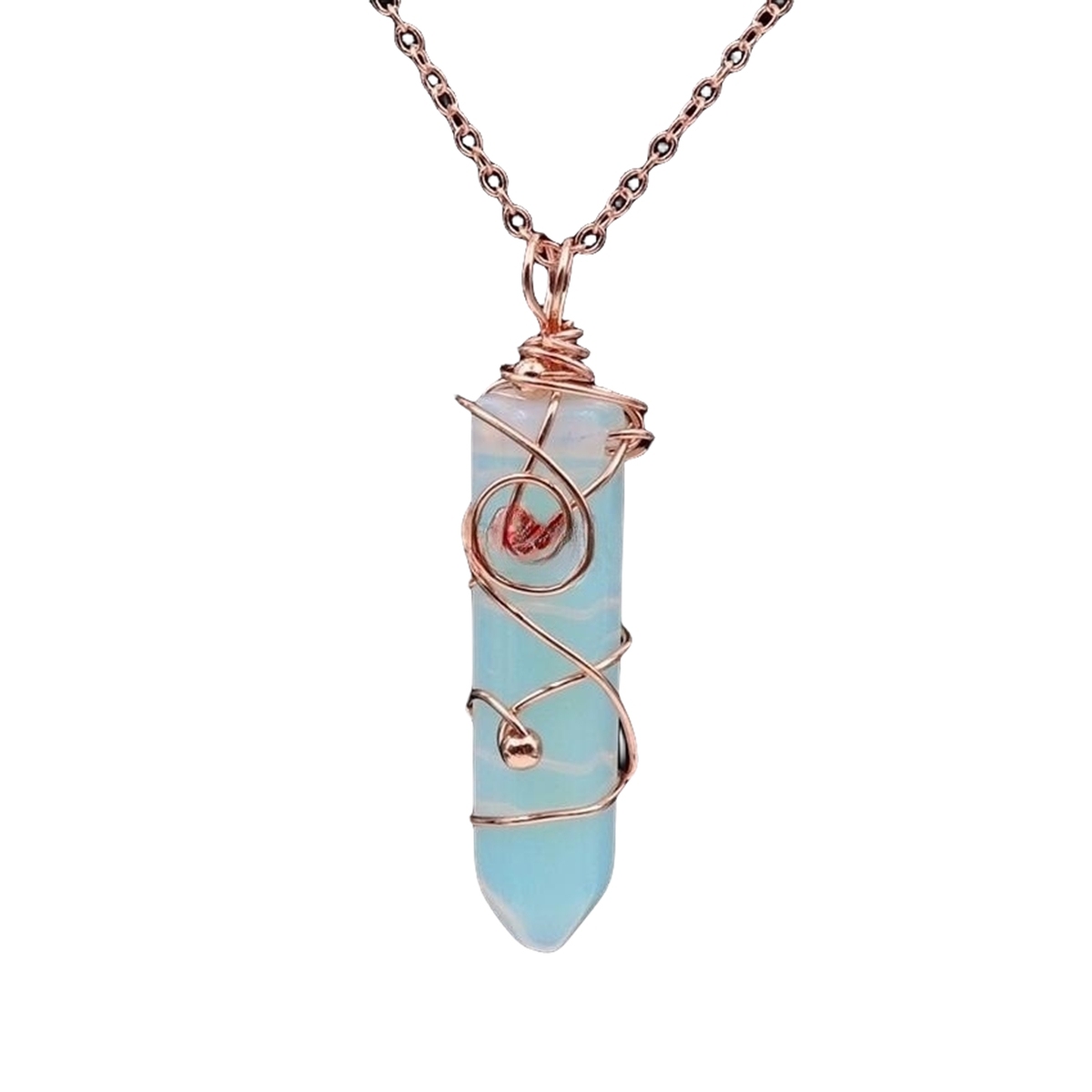 1 Pc Hexagonal Pointed Crystal Energy Stone Pendant Necklace Wire Wrapped Healing Crystal Necklace Reiki Chakra Gemstone Jewelry for Men Women