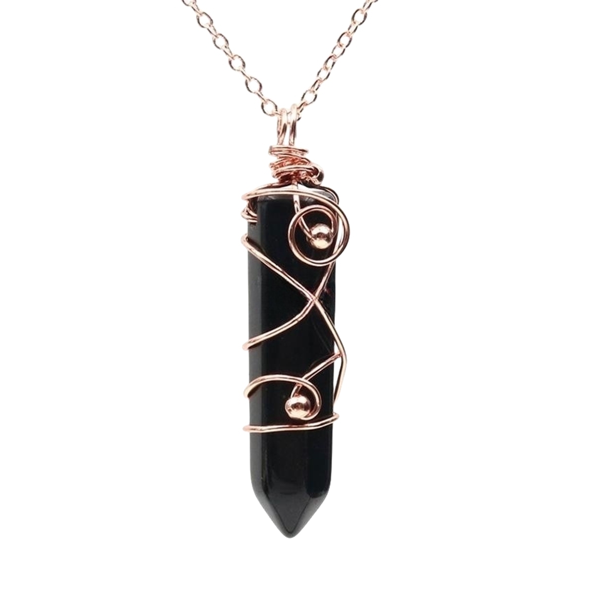 1 Pc Hexagonal Pointed Crystal Energy Stone Pendant Necklace Wire Wrapped Healing Crystal Necklace Reiki Chakra Gemstone Jewelry for Men Women