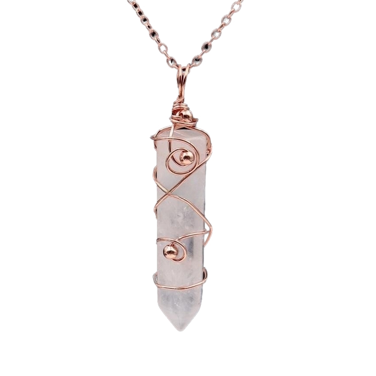 1 Pc Hexagonal Pointed Crystal Energy Stone Pendant Necklace Wire Wrapped Healing Crystal Necklace Reiki Chakra Gemstone Jewelry for Men Women