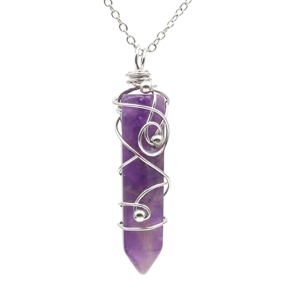 1 Pc Hexagonal Pointed Crystal Energy Stone Pendant Necklace Wire Wrapped Healing Crystal Necklace Reiki Chakra Gemstone Jewelry for Men Women