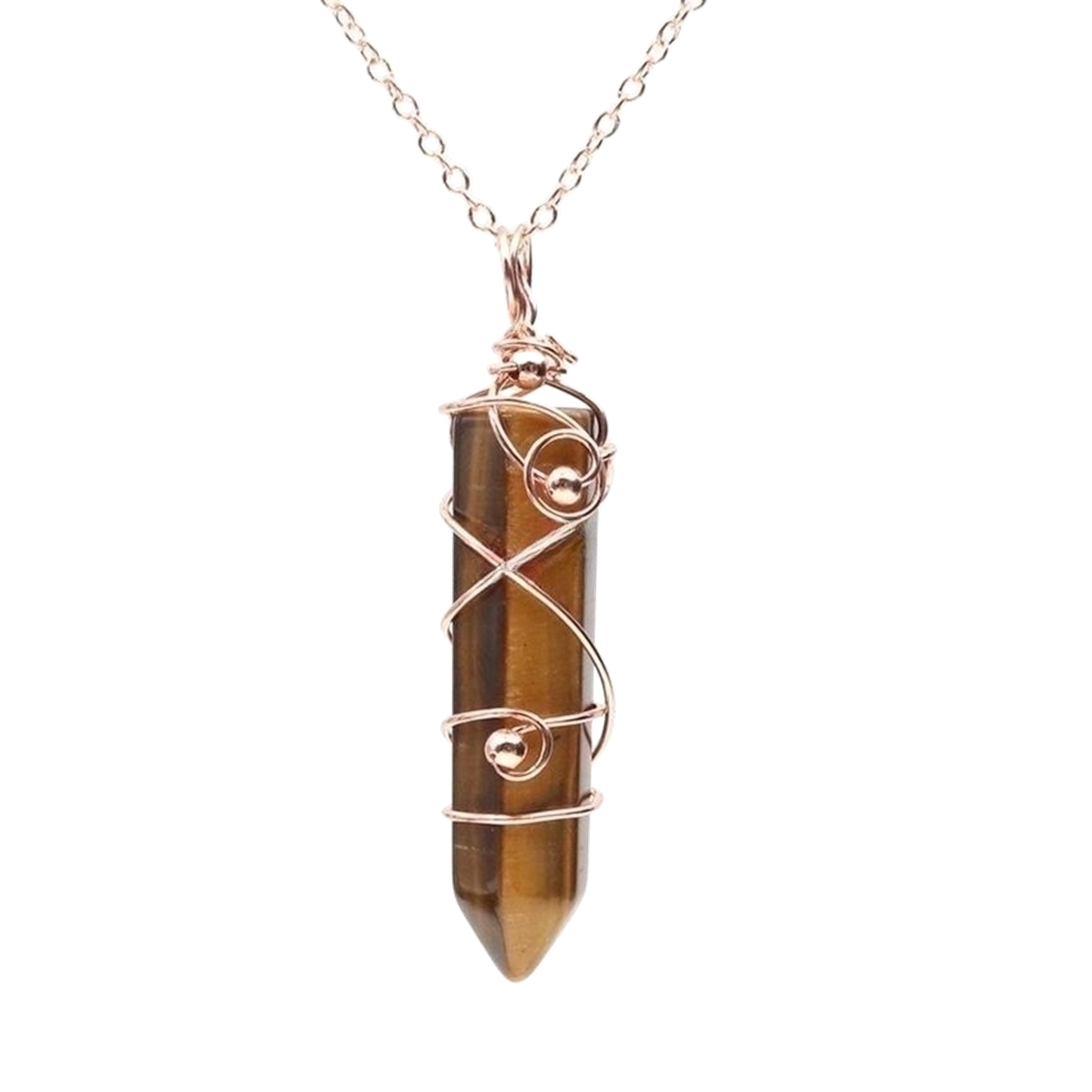 1 Pc Hexagonal Pointed Crystal Energy Stone Pendant Necklace Wire Wrapped Healing Crystal Necklace Reiki Chakra Gemstone Jewelry for Men Women
