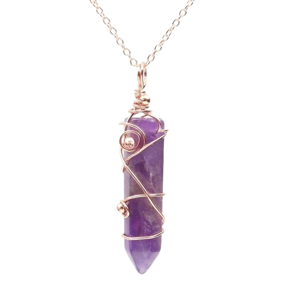 1 Pc Hexagonal Pointed Crystal Energy Stone Pendant Necklace Wire Wrapped Healing Crystal Necklace Reiki Chakra Gemstone Jewelry for Men Women