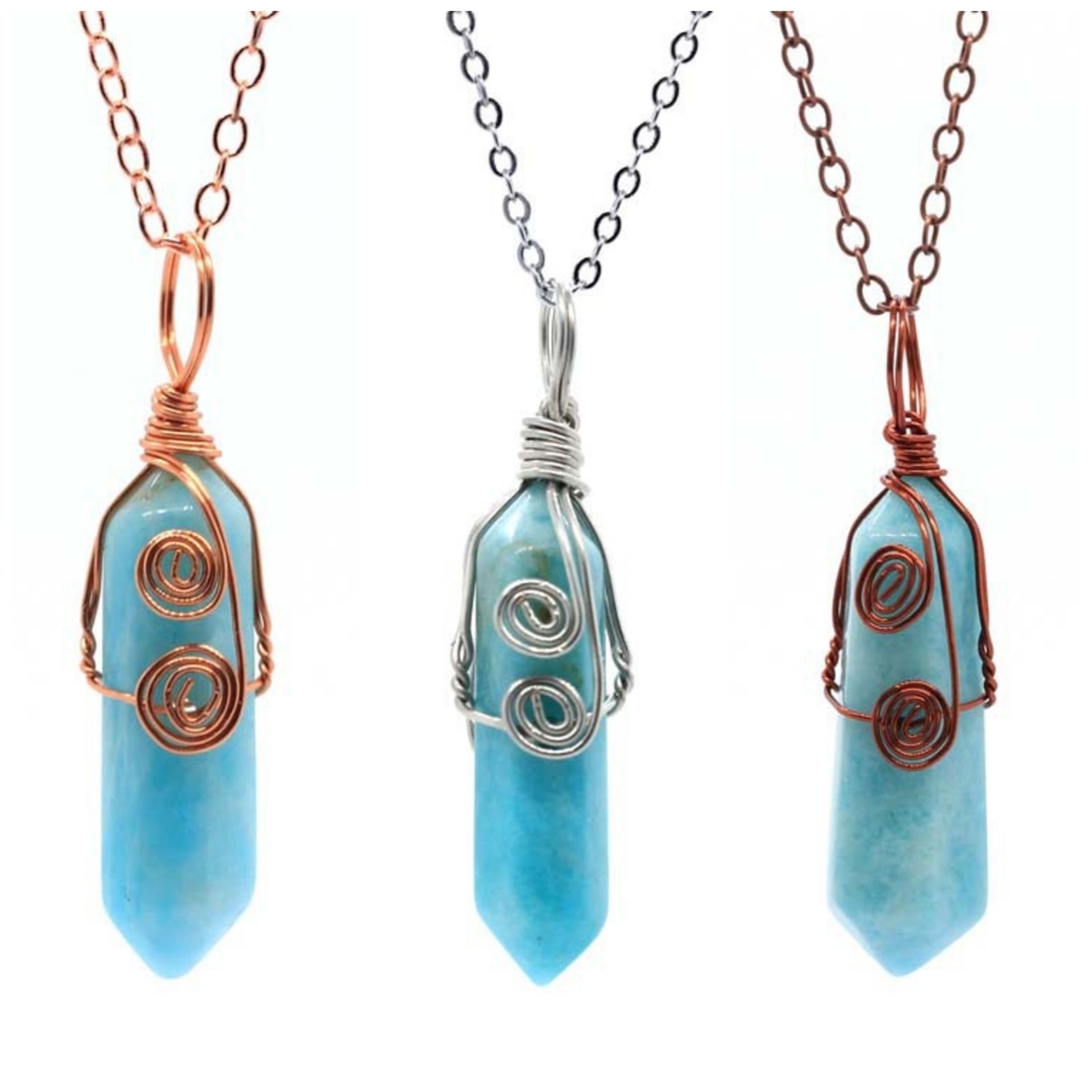 3 Pcs Irregular Double Hexagonal Pointed Wire Wrapped Healing Crystal Pendant Necklace Reiki Chakra Gemstone Necklace for Men Women