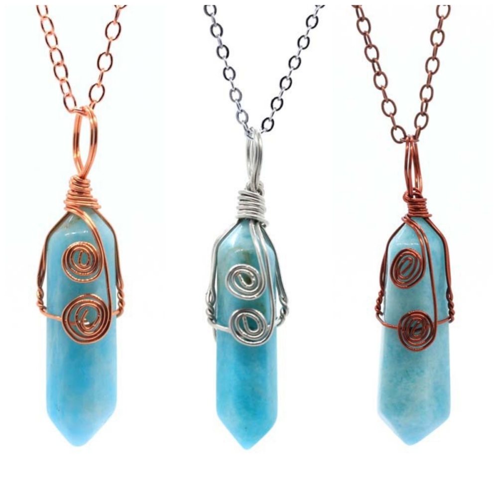 3 Pcs Irregular Double Hexagonal Pointed Wire Wrapped Healing Crystal Pendant Necklace Reiki Chakra Gemstone Necklace for Men Women