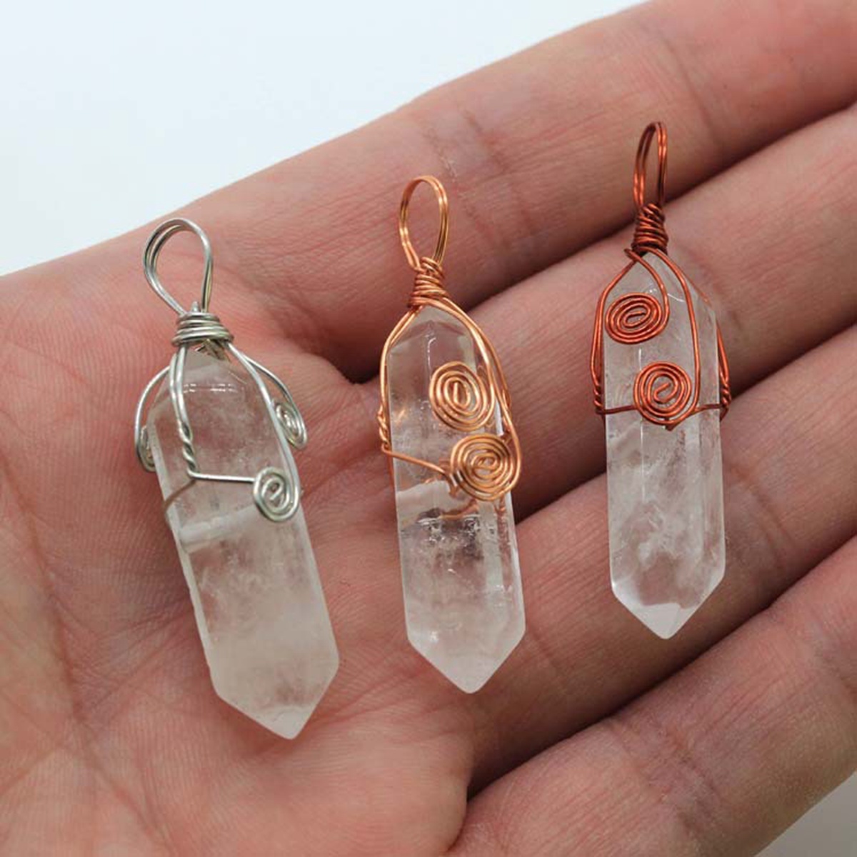 3 Pcs Irregular Double Hexagonal Pointed Wire Wrapped Healing Crystal Pendant Necklace Reiki Chakra Gemstone Necklace for Men Women