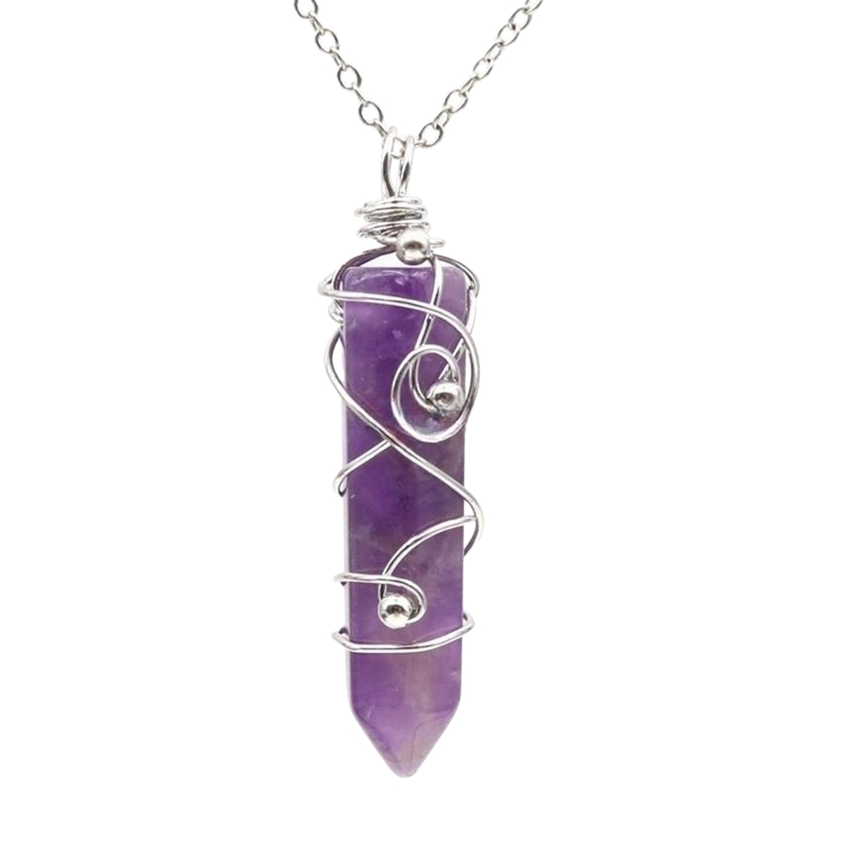 1 Pc Hexagonal Pointed Crystal Energy Stone Pendant Necklace Wire Wrapped Healing Crystal Necklace Reiki Chakra Gemstone Jewelry for Men Women