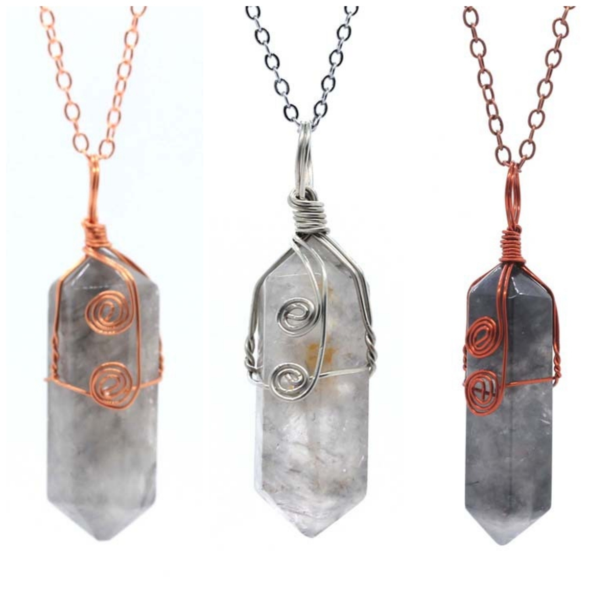 3 Pcs Irregular Double Hexagonal Pointed Wire Wrapped Healing Crystal Pendant Necklace Reiki Chakra Gemstone Necklace for Men Women