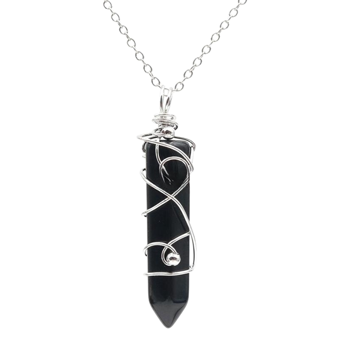 1 Pc Hexagonal Pointed Crystal Energy Stone Pendant Necklace Wire Wrapped Healing Crystal Necklace Reiki Chakra Gemstone Jewelry for Men Women