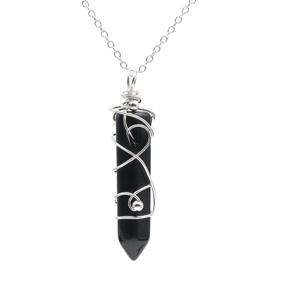 1 Pc Hexagonal Pointed Crystal Energy Stone Pendant Necklace Wire Wrapped Healing Crystal Necklace Reiki Chakra Gemstone Jewelry for Men Women