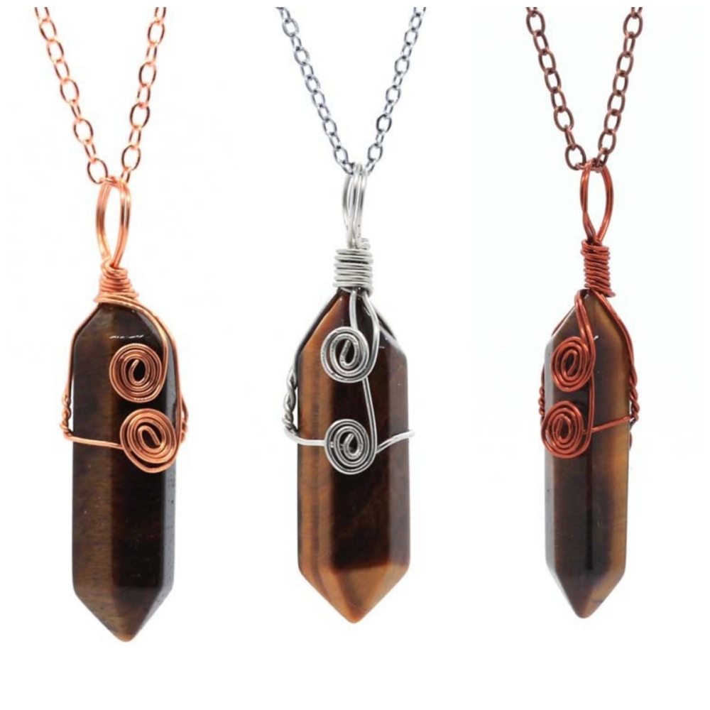 3 Pcs Irregular Double Hexagonal Pointed Wire Wrapped Healing Crystal Pendant Necklace Reiki Chakra Gemstone Necklace for Men Women