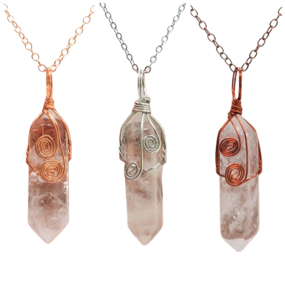 3 Pcs Irregular Double Hexagonal Pointed Wire Wrapped Healing Crystal Pendant Necklace Reiki Chakra Gemstone Necklace for Men Women