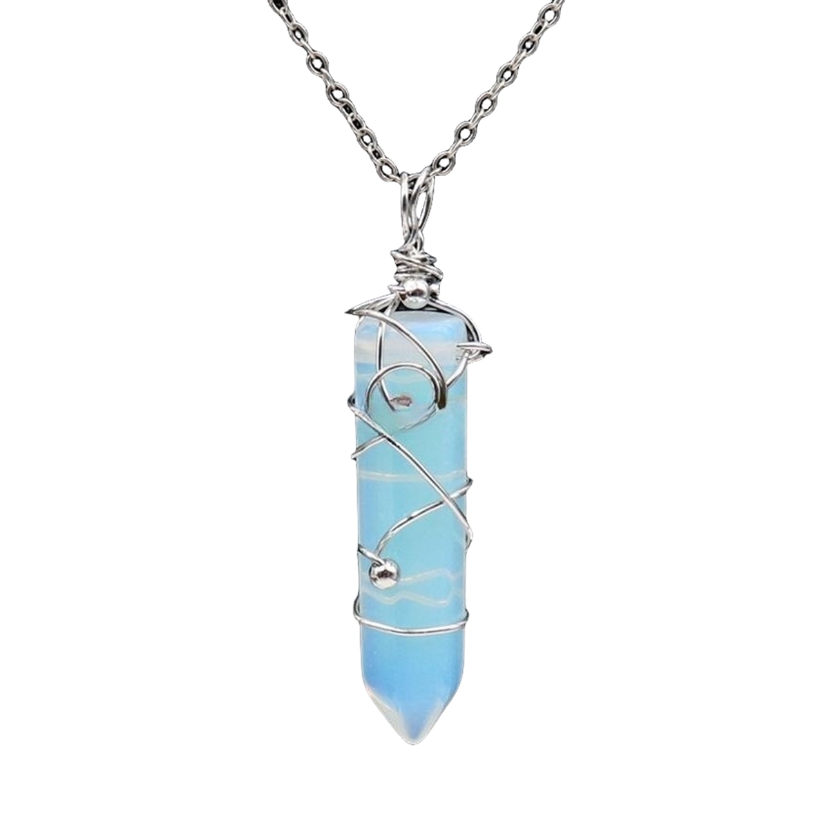 1 Pc Hexagonal Pointed Crystal Energy Stone Pendant Necklace Wire Wrapped Healing Crystal Necklace Reiki Chakra Gemstone Jewelry for Men Women