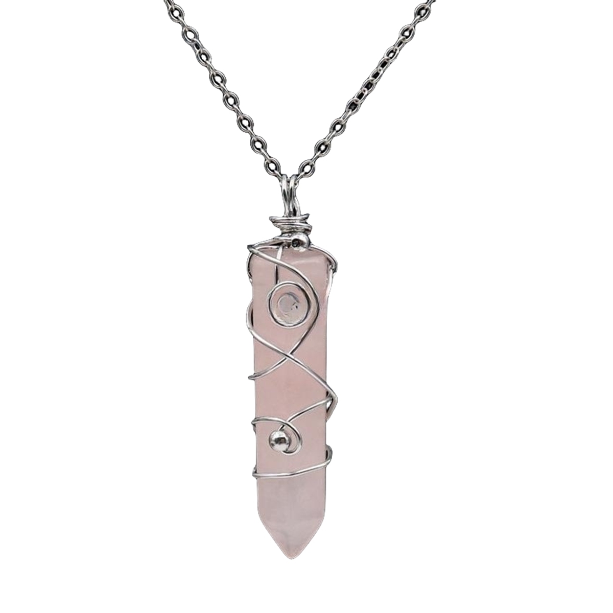 1 Pc Hexagonal Pointed Crystal Energy Stone Pendant Necklace Wire Wrapped Healing Crystal Necklace Reiki Chakra Gemstone Jewelry for Men Women