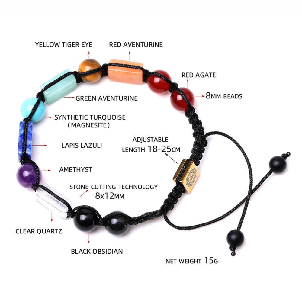 Handmade Woven Gemstone Rectangle Beads Bracelets Adjustable Reiki Healing Relief Yoga  Braided Rope Healing Anxiety