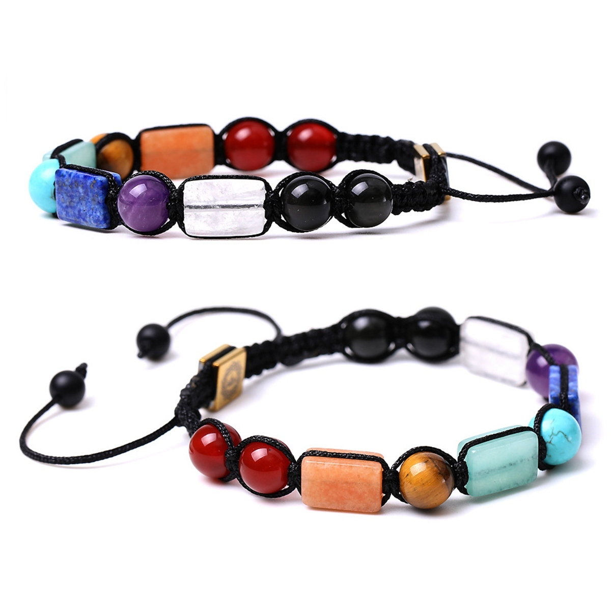 Handmade Woven Gemstone Rectangle Beads Bracelets Adjustable Reiki Healing Relief Yoga  Braided Rope Healing Anxiety