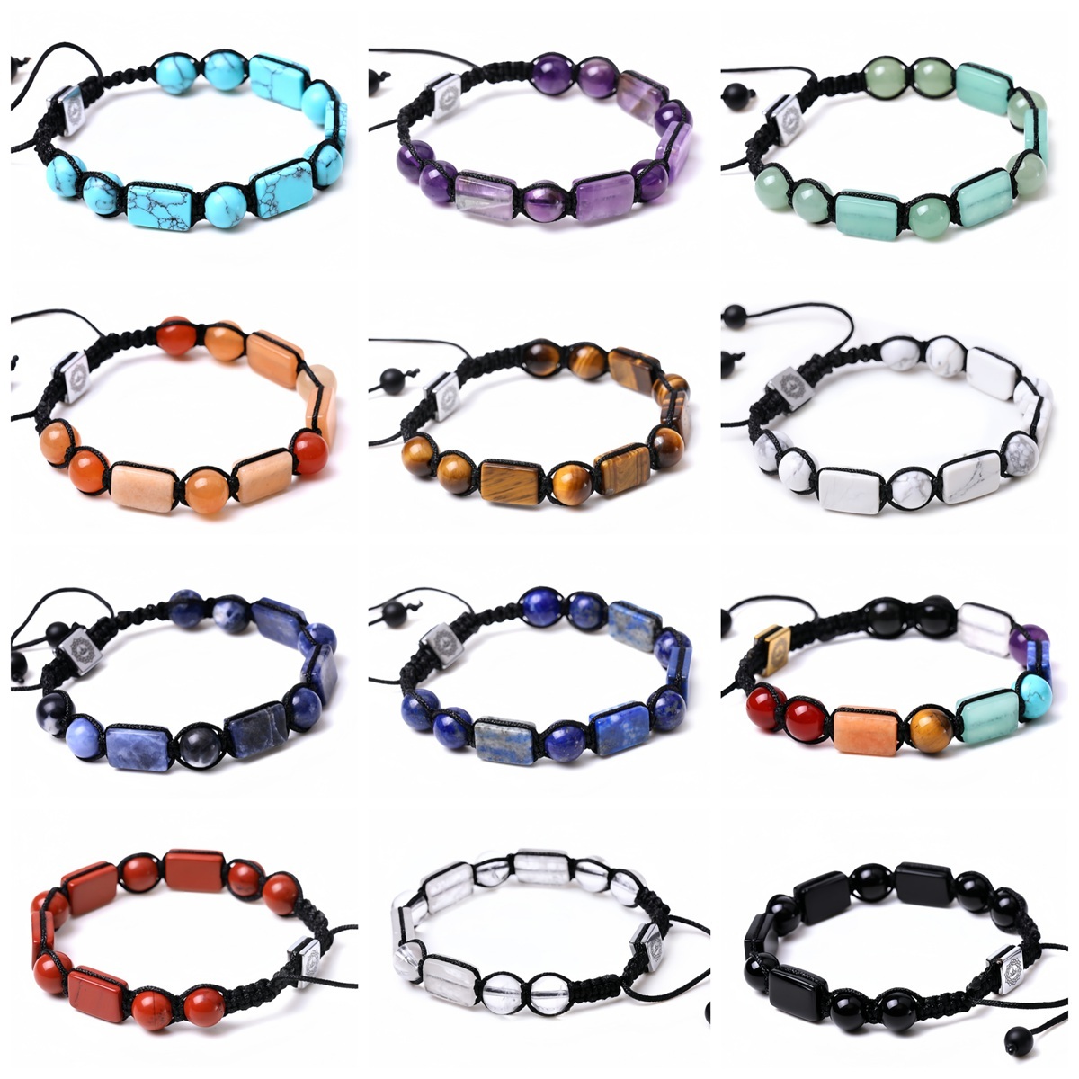 Handmade Woven Gemstone Rectangle Beads Bracelets Adjustable Reiki Healing Relief Yoga  Braided Rope Healing Anxiety