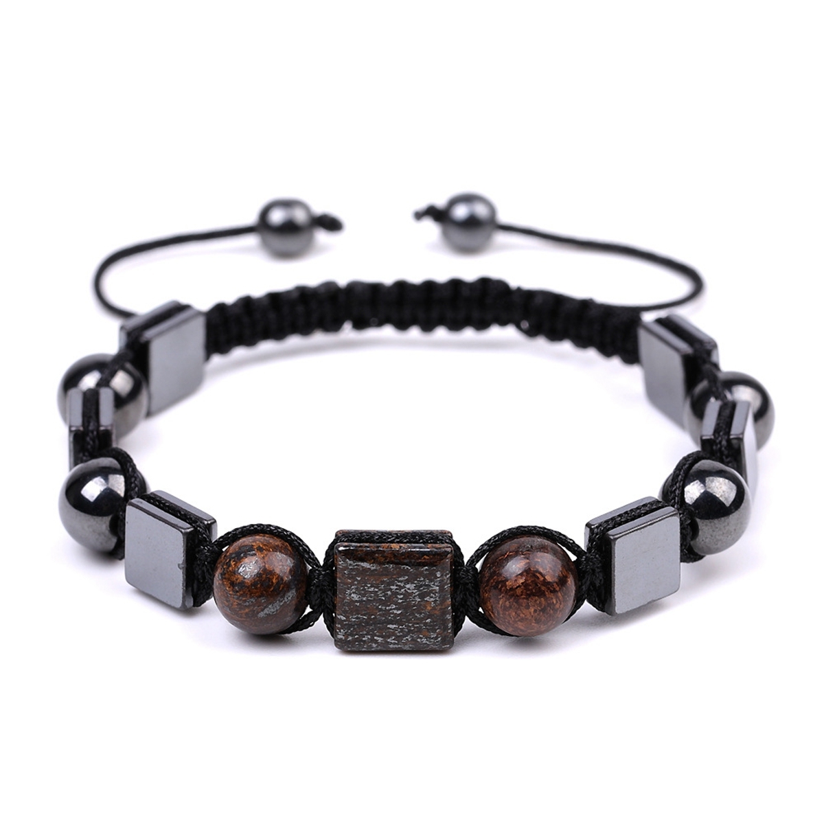 Handmade Woven Gemstone Cube Beads Hematite Bracelets Adjustable  SB2070