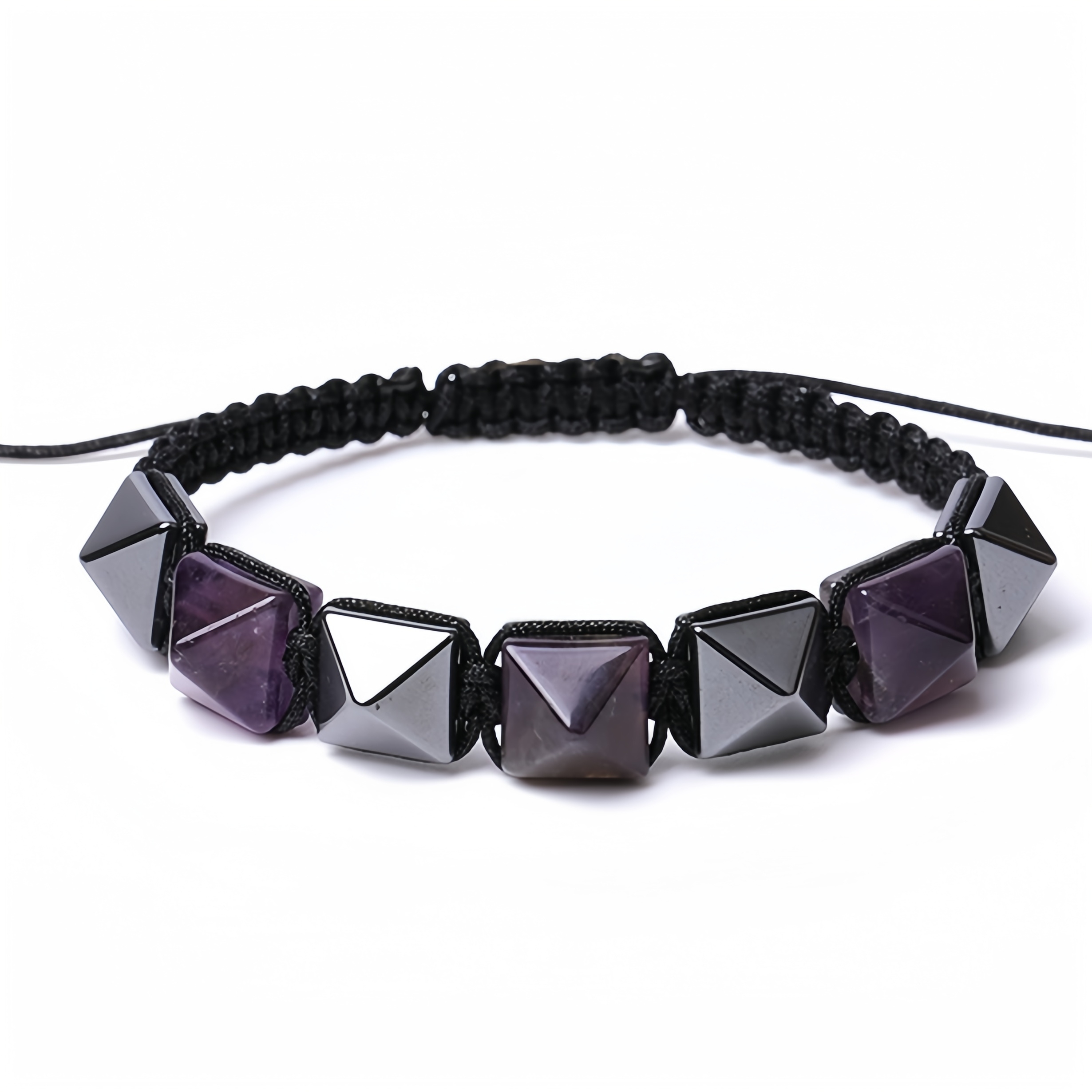 Handmade Woven Gemstone 10X10MM Pyramid Beads Hematite Bracelets Adjustable SB2071