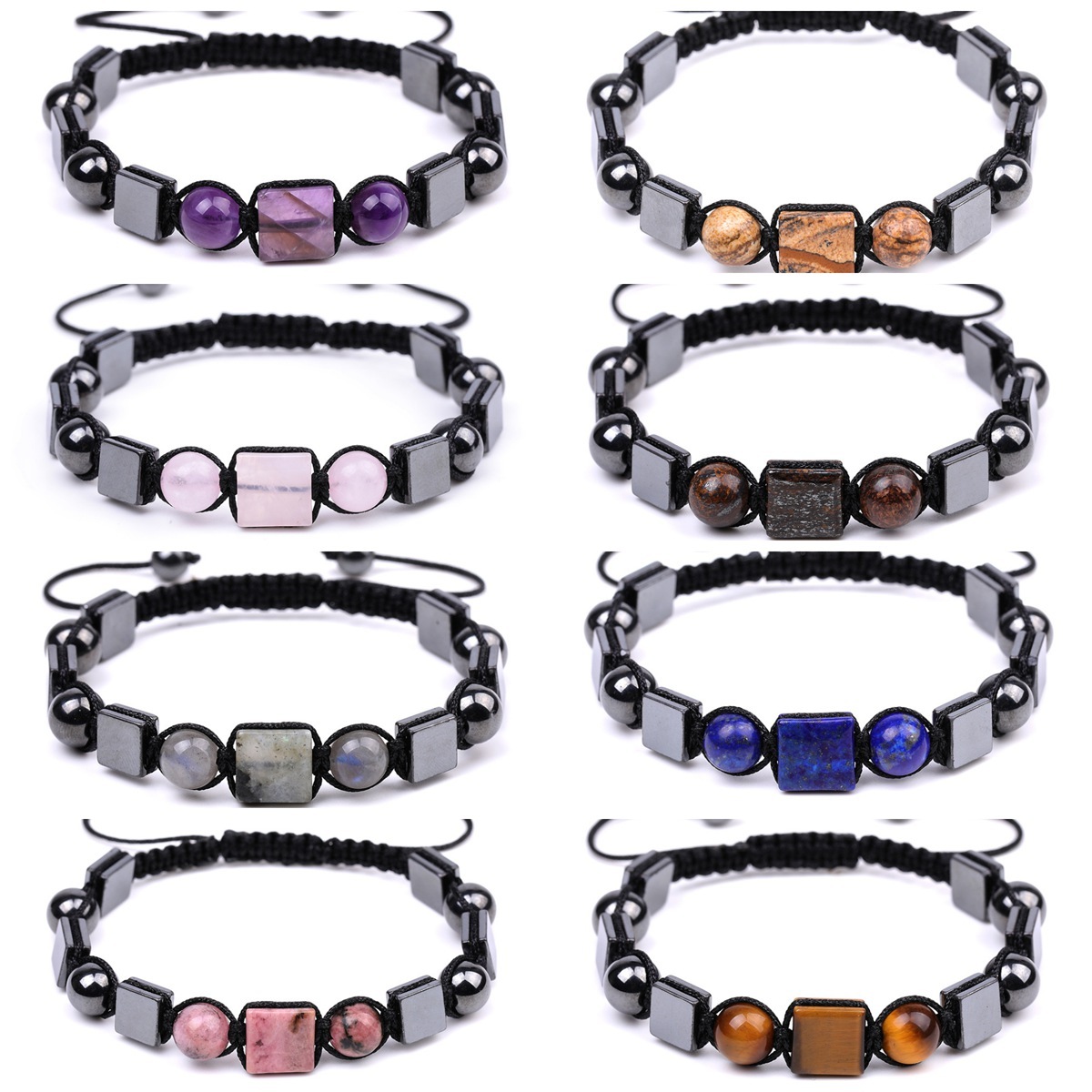 Handmade Woven Gemstone Cube Beads Hematite Bracelets Adjustable  SB2070