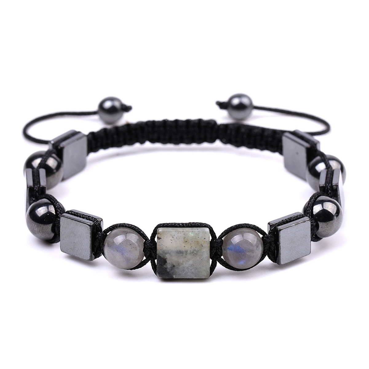 Handmade Woven Gemstone Cube Beads Hematite Bracelets Adjustable  SB2070