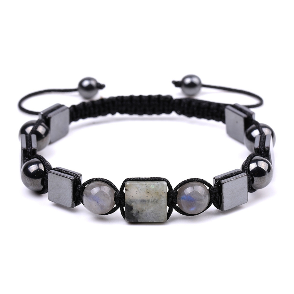 Handmade Woven Gemstone Cube Beads Hematite Bracelets Adjustable  SB2070