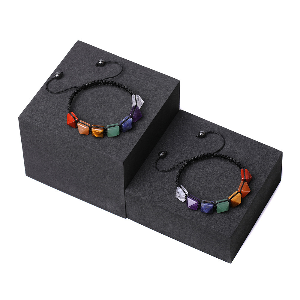 Handmade Woven Gemstone 10X10MM Pyramid Beads Hematite Bracelets Adjustable SB2071
