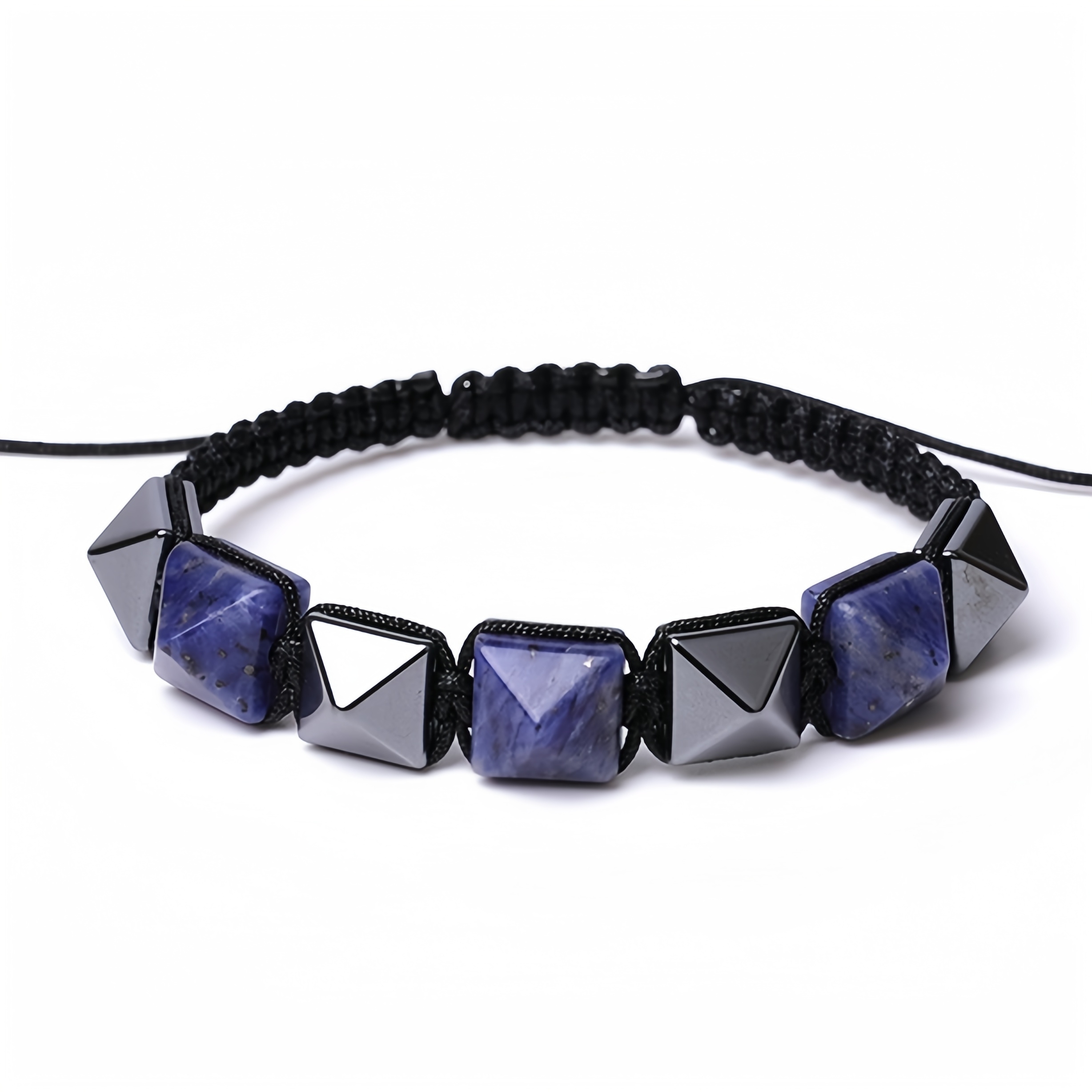 Handmade Woven Gemstone 10X10MM Pyramid Beads Hematite Bracelets Adjustable SB2071