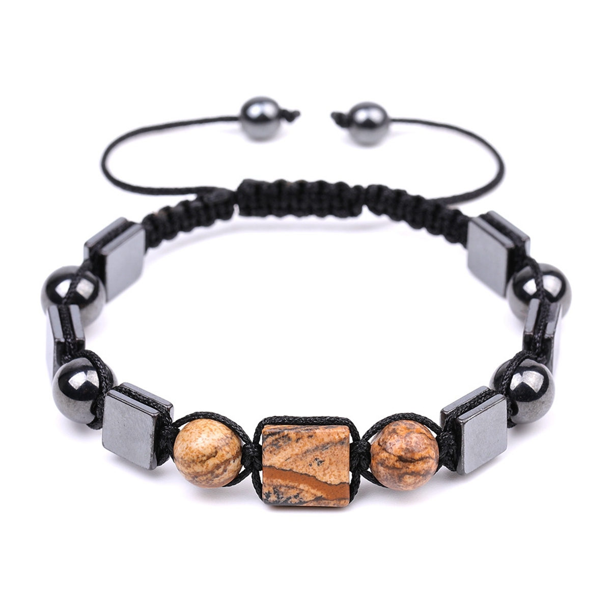 Handmade Woven Gemstone Cube Beads Hematite Bracelets Adjustable  SB2070