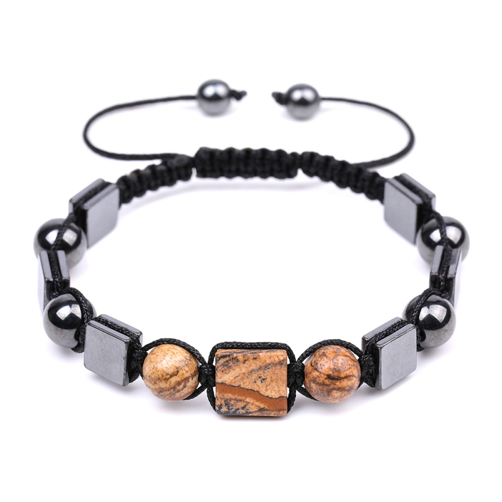 Handmade Woven Gemstone Cube Beads Hematite Bracelets Adjustable  SB2070