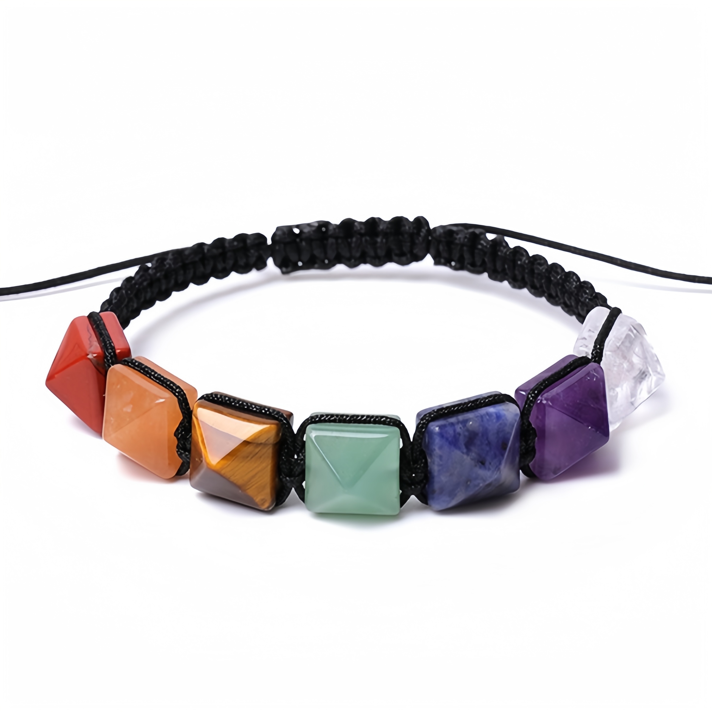 Handmade Woven Gemstone 10X10MM Pyramid Beads Hematite Bracelets Adjustable SB2071