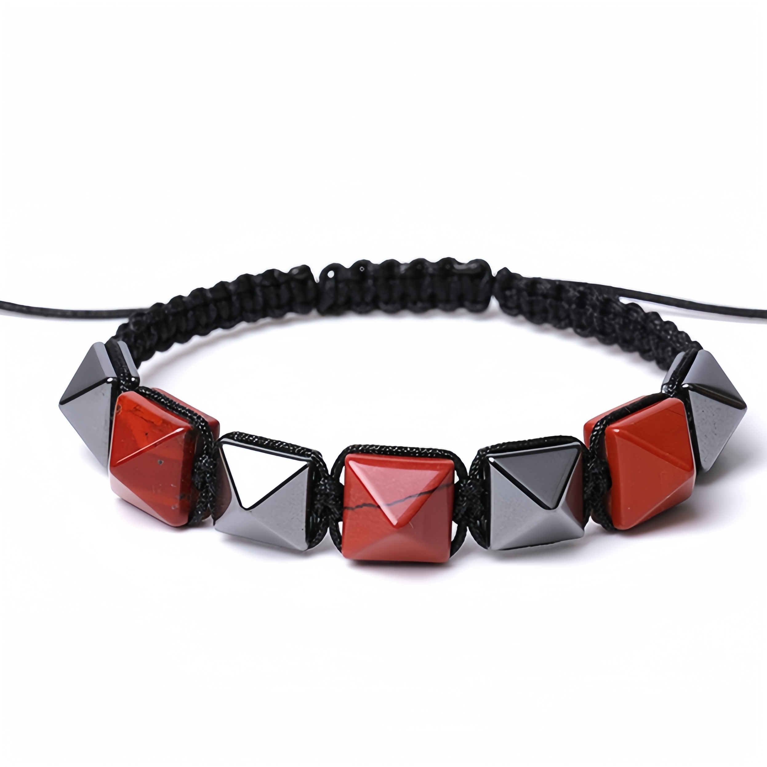 Handmade Woven Gemstone 10X10MM Pyramid Beads Hematite Bracelets Adjustable SB2071