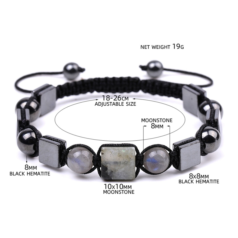 Handmade Woven Gemstone Cube Beads Hematite Bracelets Adjustable  SB2070