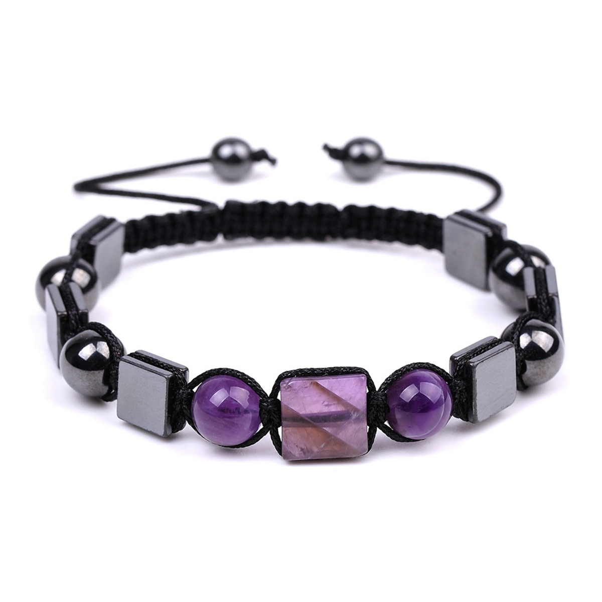 Handmade Woven Gemstone Cube Beads Hematite Bracelets Adjustable  SB2070