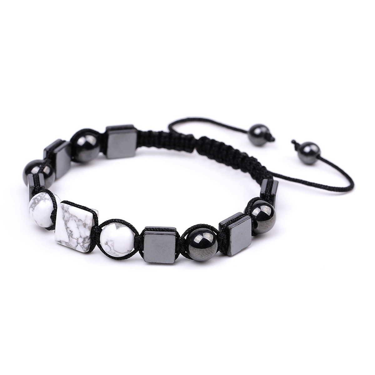 Handmade Woven Gemstone Cube Beads Hematite Bracelets Adjustable  SB2070