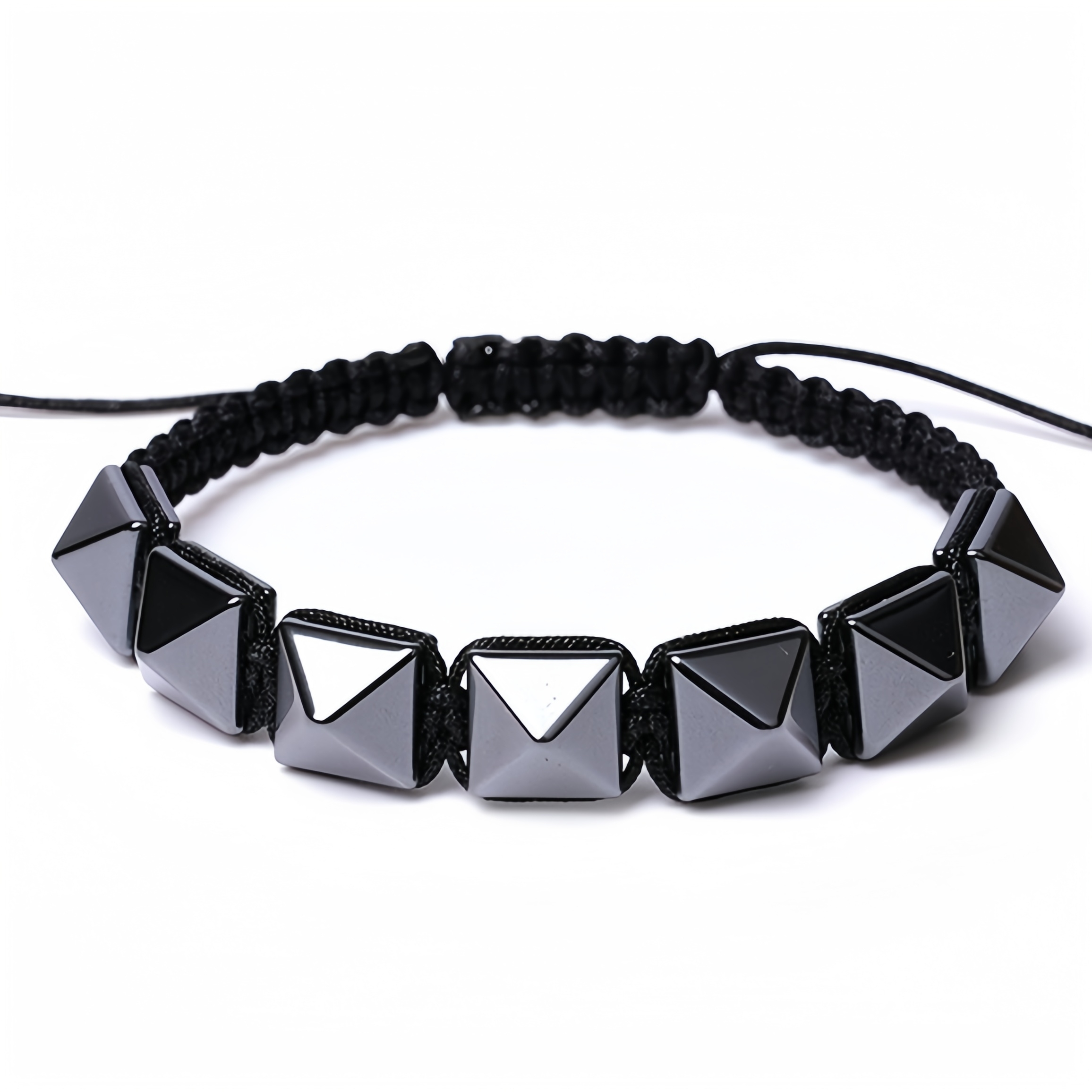Handmade Woven Gemstone 10X10MM Pyramid Beads Hematite Bracelets Adjustable SB2071