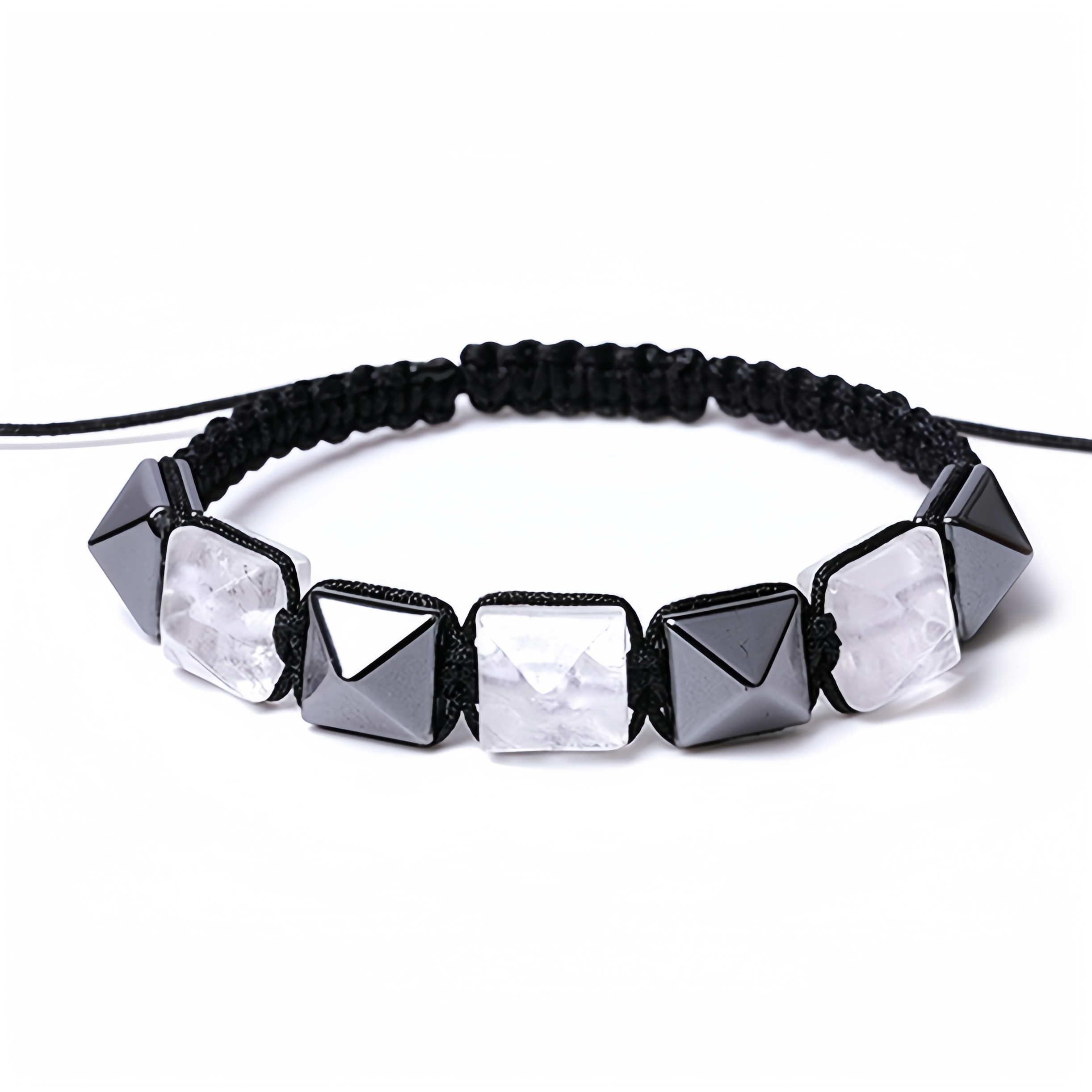 Handmade Woven Gemstone 10X10MM Pyramid Beads Hematite Bracelets Adjustable SB2071
