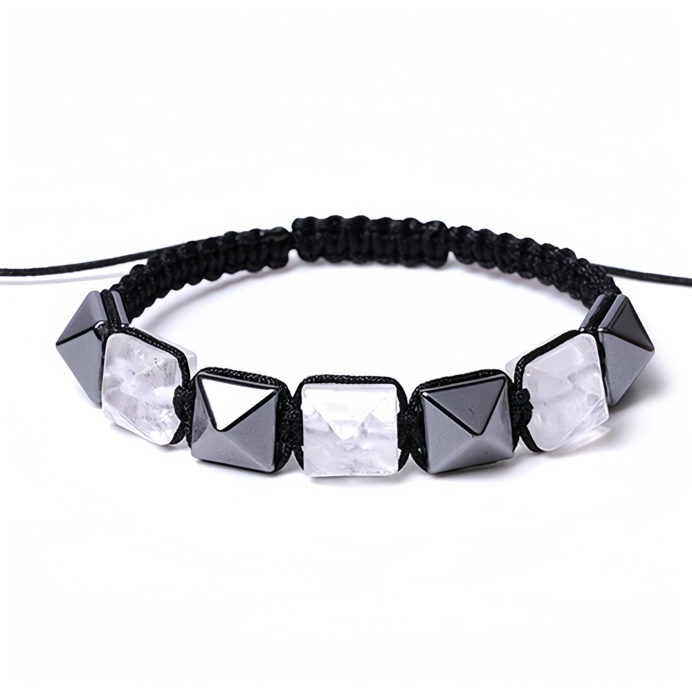 Handmade Woven Gemstone 10X10MM Pyramid Beads Hematite Bracelets Adjustable SB2071