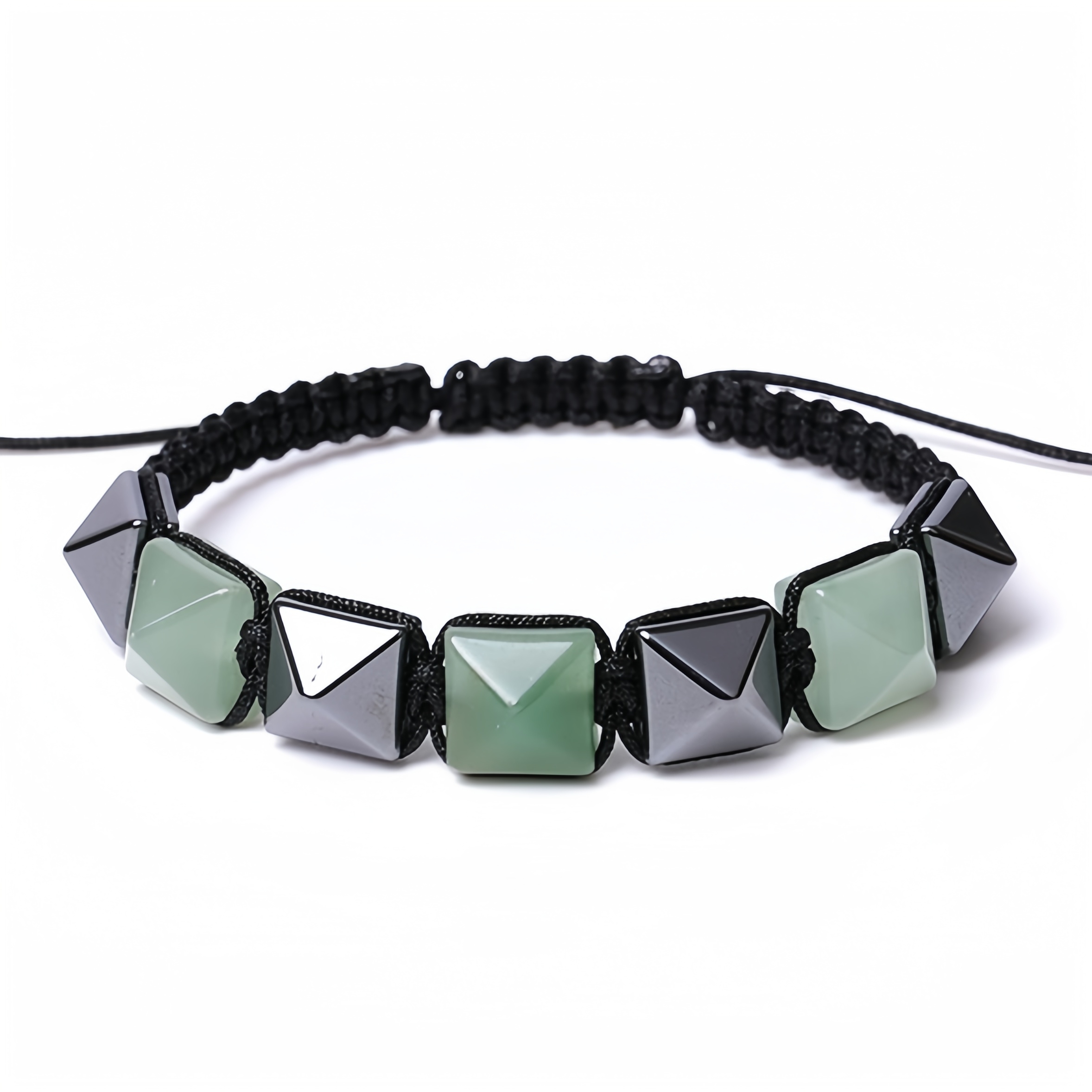 Handmade Woven Gemstone 10X10MM Pyramid Beads Hematite Bracelets Adjustable SB2071