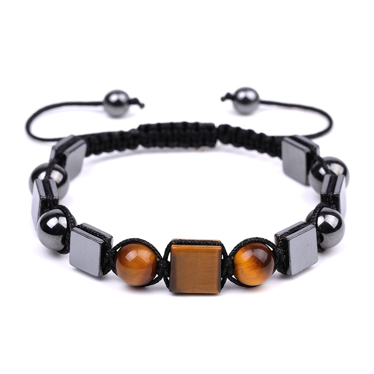 Handmade Woven Gemstone Cube Beads Hematite Bracelets Adjustable  SB2070