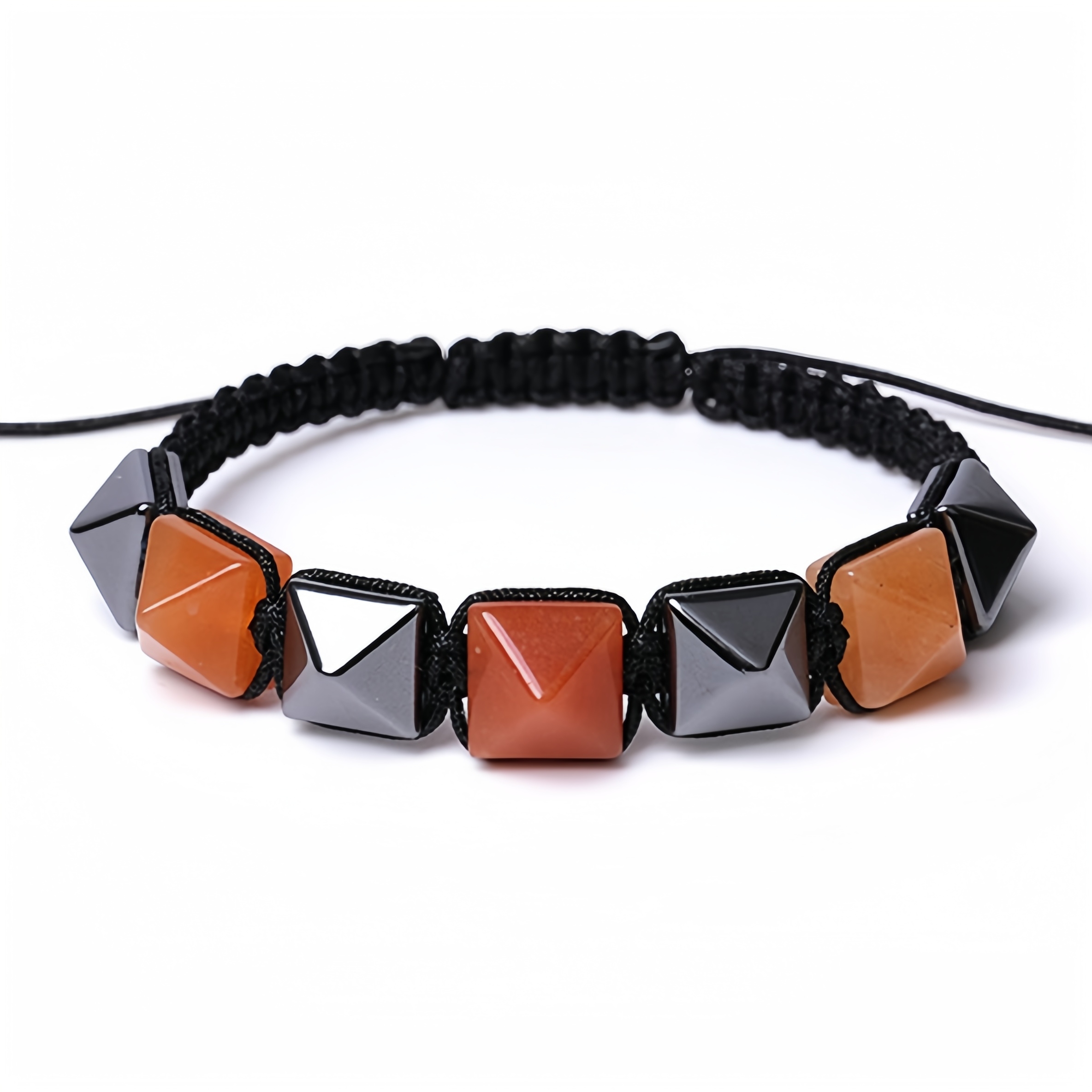 Handmade Woven Gemstone 10X10MM Pyramid Beads Hematite Bracelets Adjustable SB2071