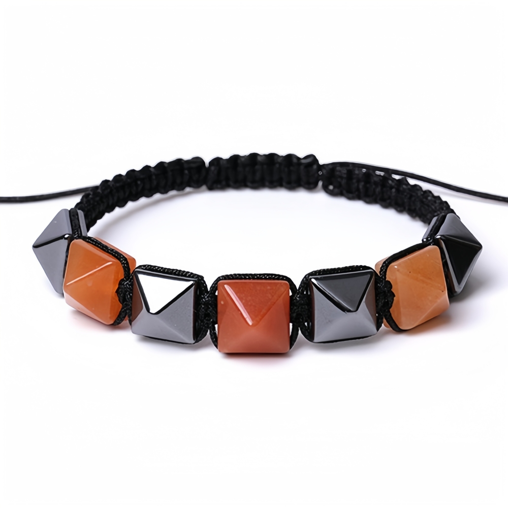 Handmade Woven Gemstone 10X10MM Pyramid Beads Hematite Bracelets Adjustable SB2071