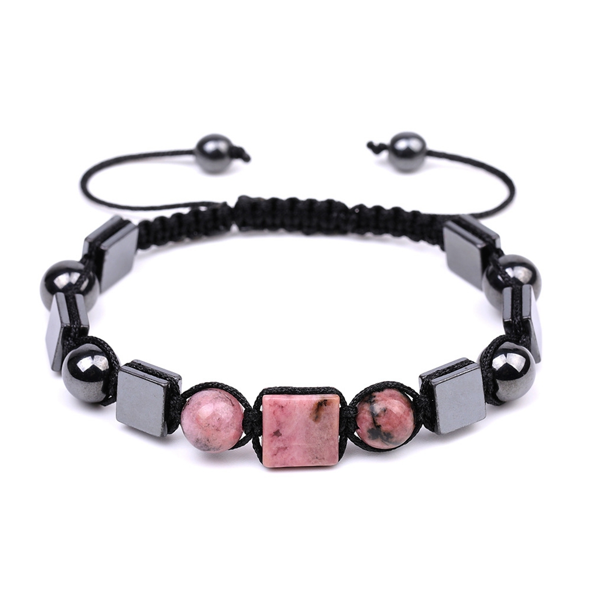 Handmade Woven Gemstone Cube Beads Hematite Bracelets Adjustable  SB2070